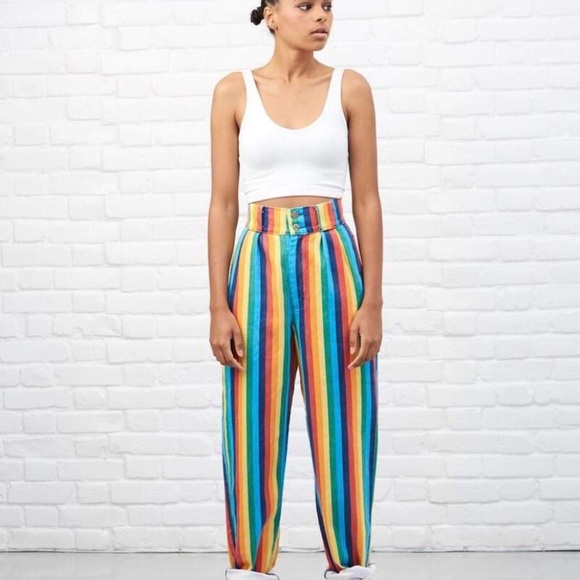 Lucy & Yak Denim - Lucy And Yak Addison Rainbow Striped Organic Cotton High Rise Jeans Size 28/30